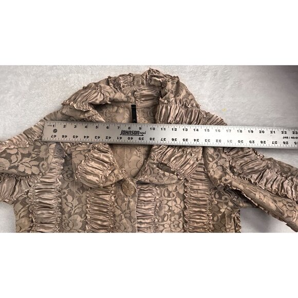 I.C by Connie K Womens Satin Lace Ruffle Blazer Jacket Medium Beige Button Front - Picture 5 of 7